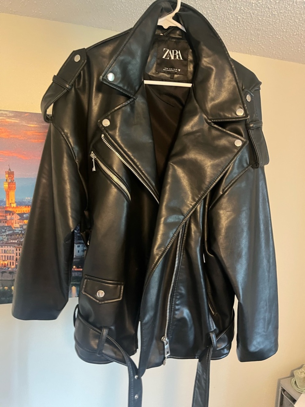 Zara Black Faux Leather Jacket with Notched Collar
